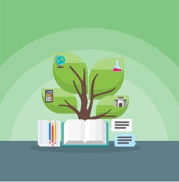 Illustration of tree with books