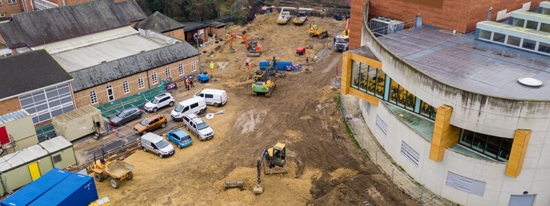 Aerial shot of site preparations
