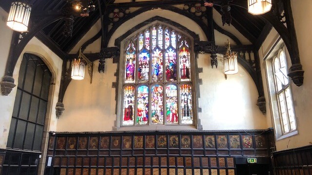 Stained glass window in Durham Town Hall
