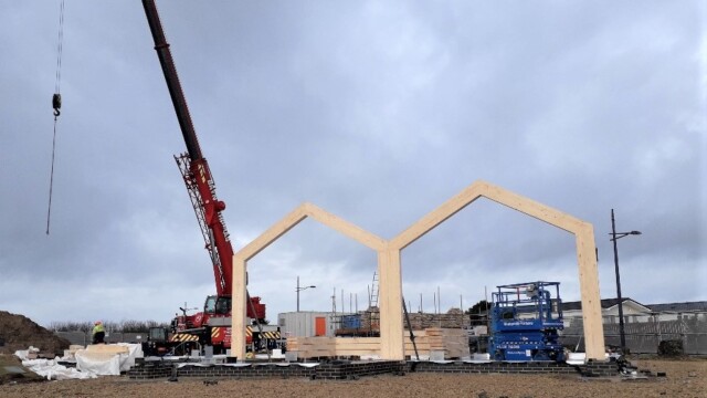 Construction work with a crane